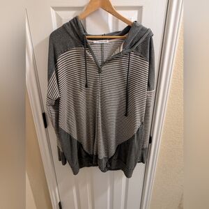 Maurice's V-Neck Grey/ Pink Striped Hoodie